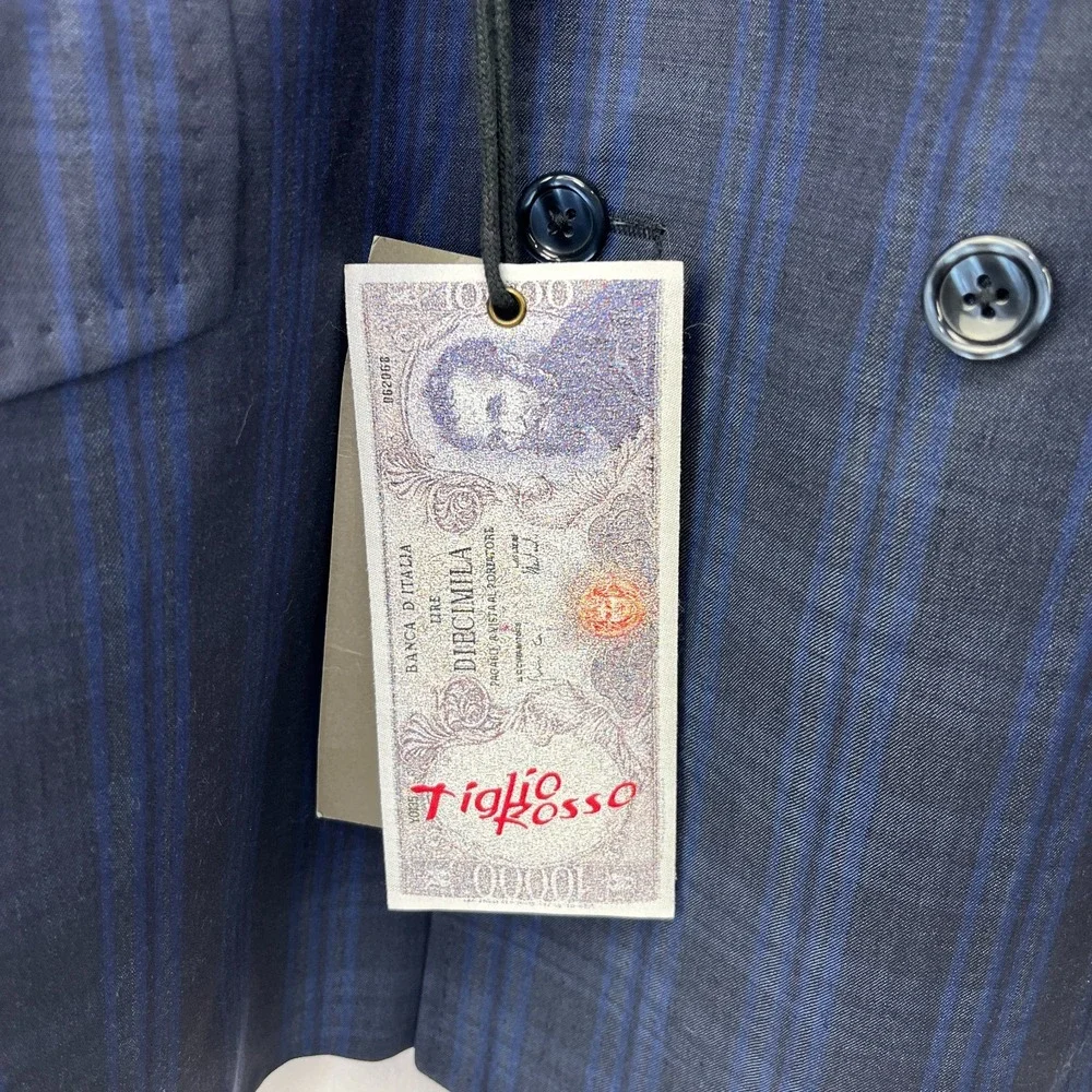 Tiglio Rosso Lanificio Di Biella NWD 50R Blue Double Breasted Suit Jacket